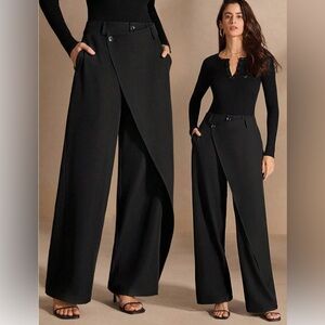 Boutique Black Wide leg High rise Wrap asymmetrical Trouser pants Sz Small